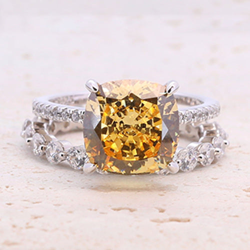 5.0ct Cushion Cut Yellow Gemstone Sterling Silver Bridal Set shine of diamond