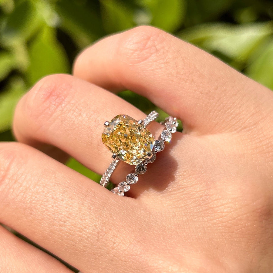 2 Pcs Radiant Cut Yellow Sterling Silver Bridal Set Carly Jewelry