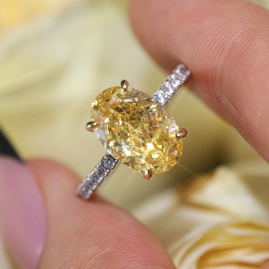 Vintage Yellow Oval Cut Sterling Silver Engagement Ring Shine of Diamond