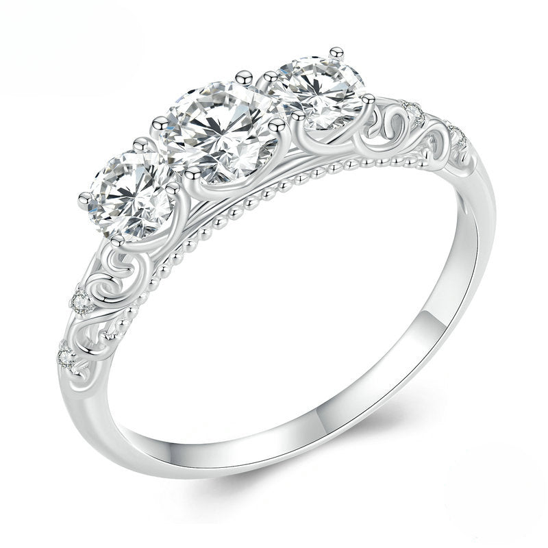 Stunning Three Stone Moissanite Sterling Silver Band Carly Jewelry