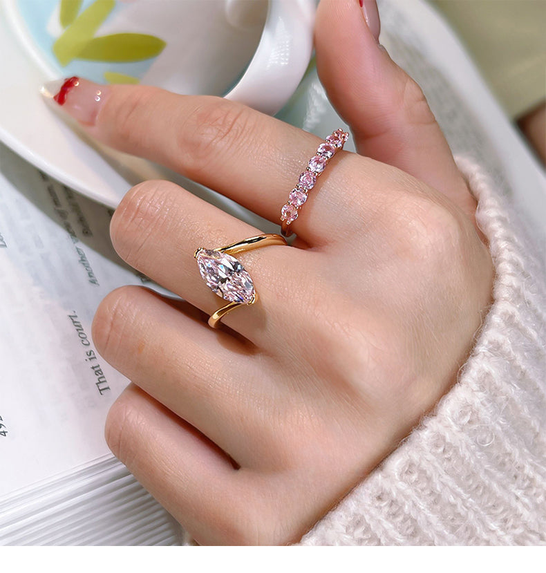 Simple Pink Marquise Cut Gold Plated Ring Carly Jewelry
