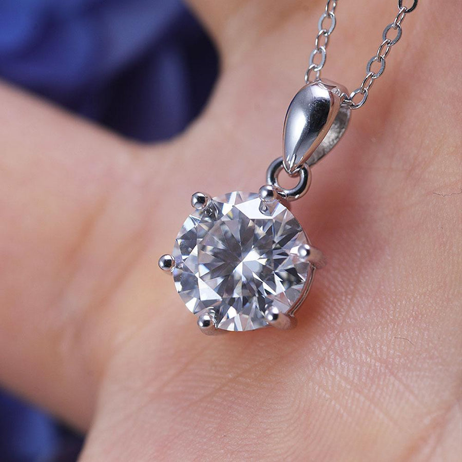 Simple Design 6 Prong Round Cut Moissanite Necklace Shine of Diamond