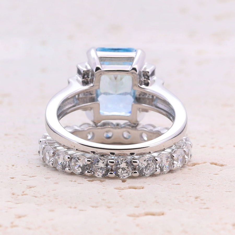 4.0CT. Radiant Cut Blue Gemstone Engagement Ring Set shine of diamond