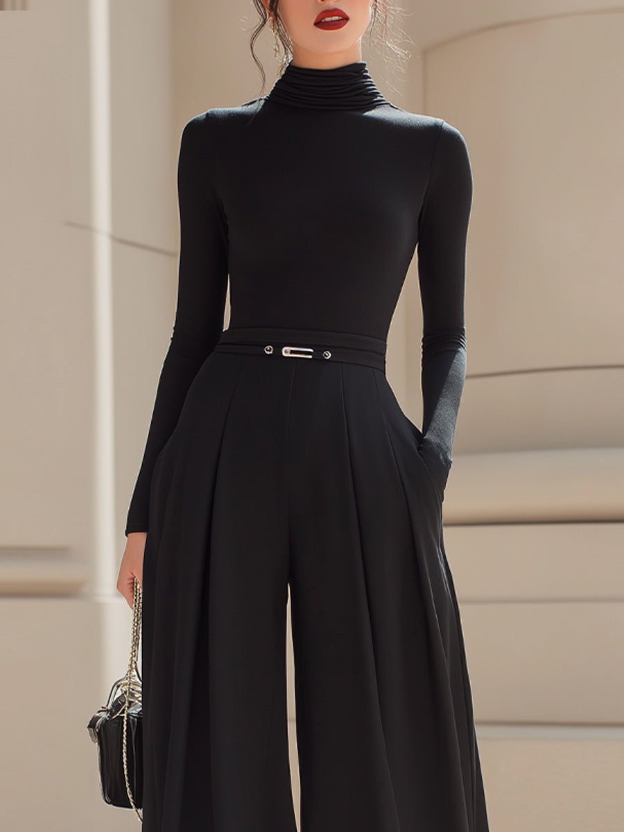 High-Neck Fitted Top And Fluid Wide-Leg Trouser Set ZJ