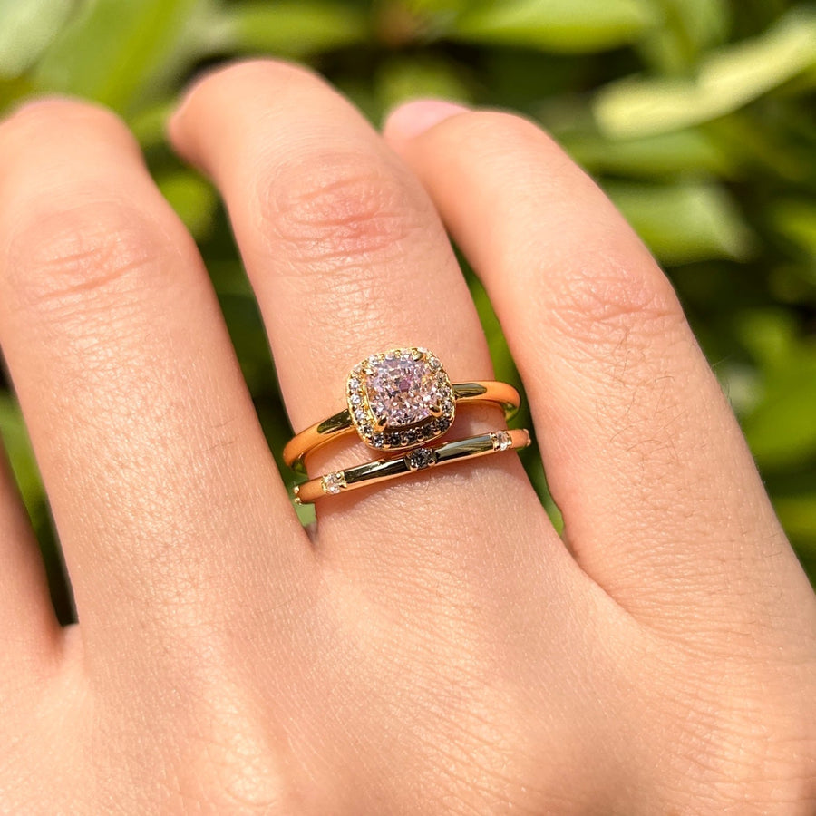 2 Pcs Pink Cushion Cut Halo Sterling Silver Bridal Set In Golden Tone Carly Jewelry
