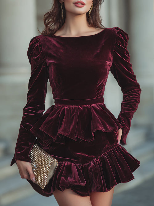 Long Sleeve Layered Ruffle Mini Dress XYS