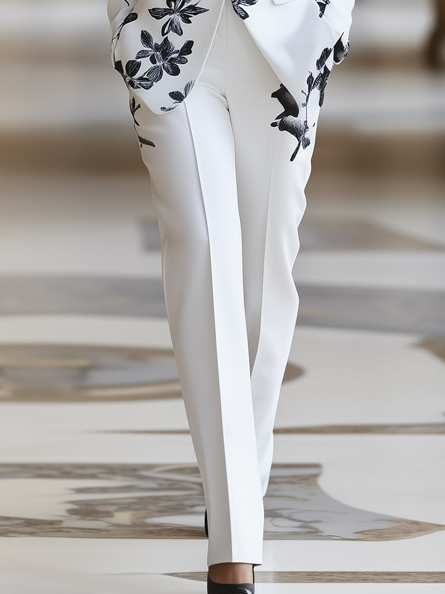 White Floral Printed Pantsuit Set ZJ