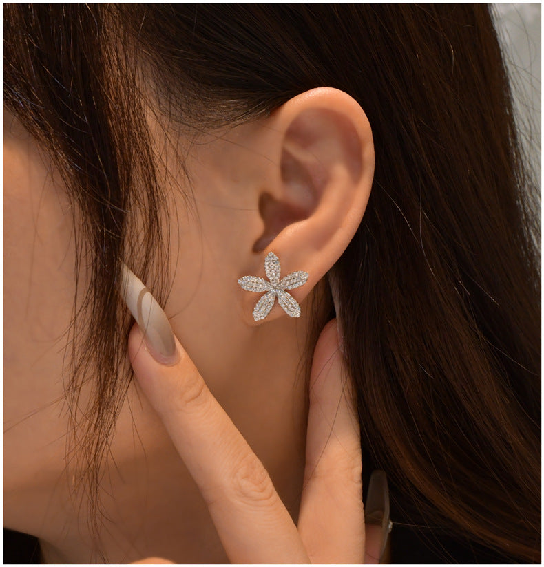 Pave Flower Stud Earrings in Sterling Silver Shineofdiamond