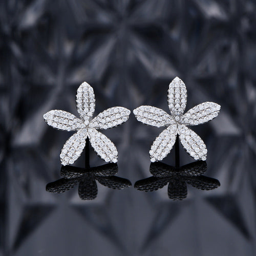 Pave Flower Stud Earrings in Sterling Silver Shineofdiamond