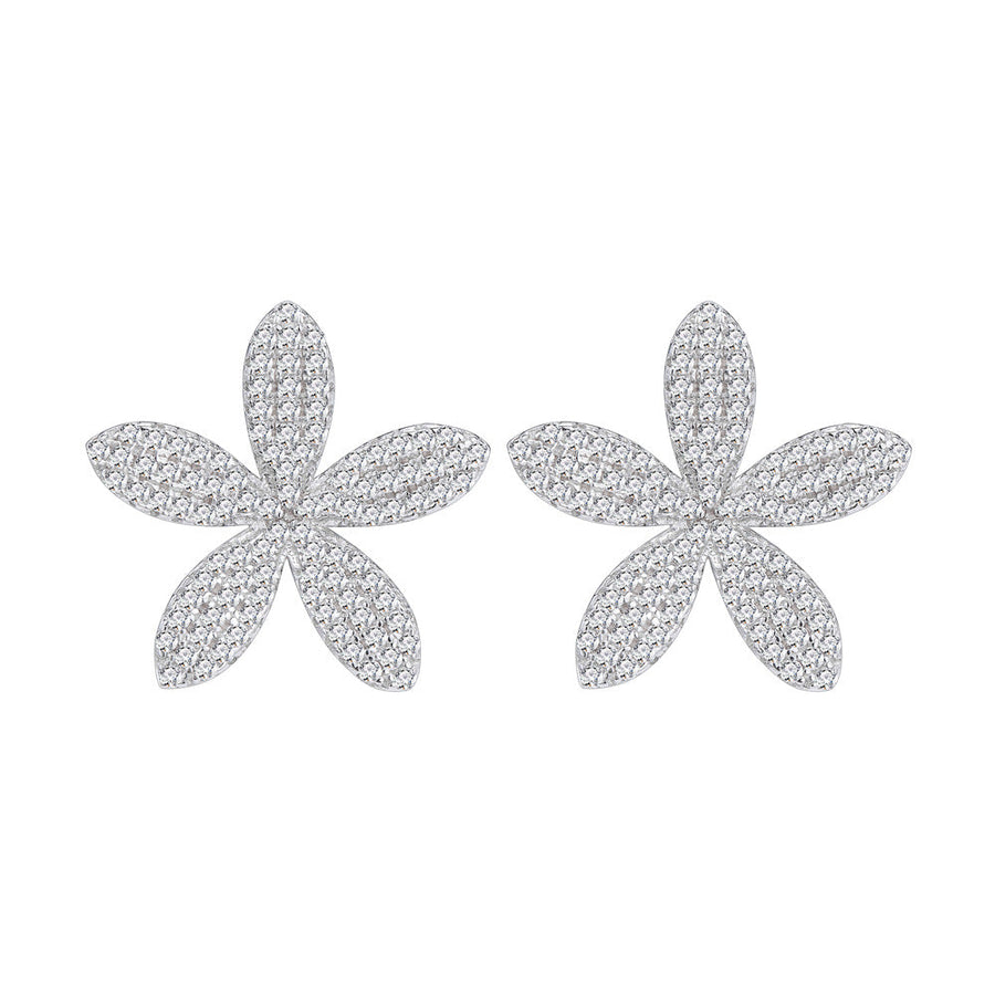 Pave Flower Stud Earrings in Sterling Silver Shineofdiamond