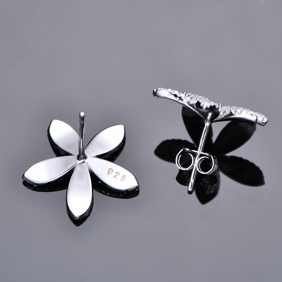 Pave Flower Stud Earrings in Sterling Silver Shineofdiamond