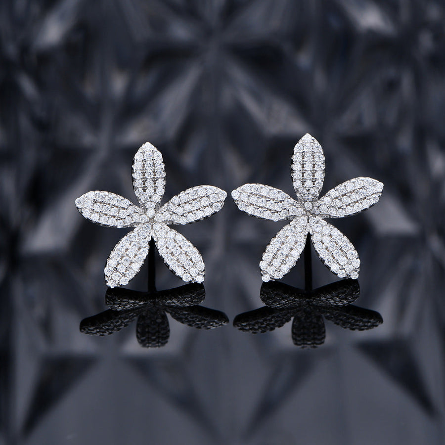 Pave Flower Stud Earrings in Sterling Silver Shineofdiamond