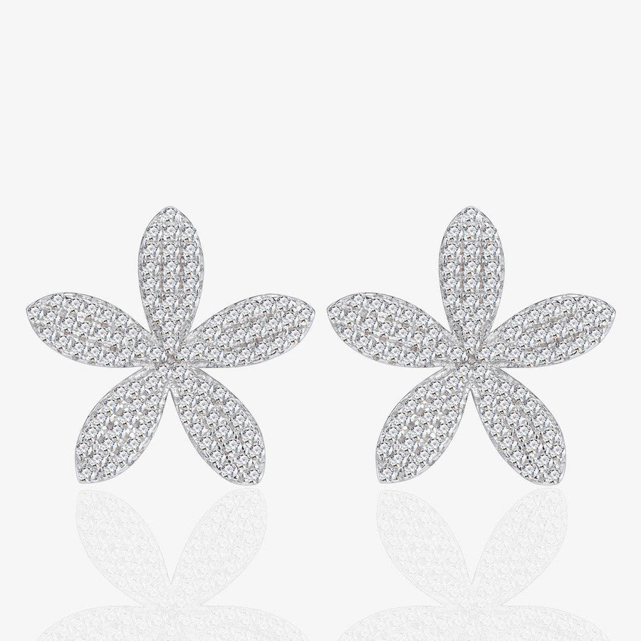 Pave Flower Stud Earrings in Sterling Silver Shineofdiamond