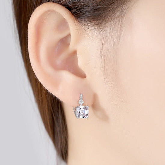 Asscher Cut Morganite Earrings in Sterling Silver Shineofdiamond