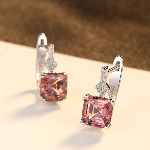 Asscher Cut Morganite Earrings in Sterling Silver Shineofdiamond