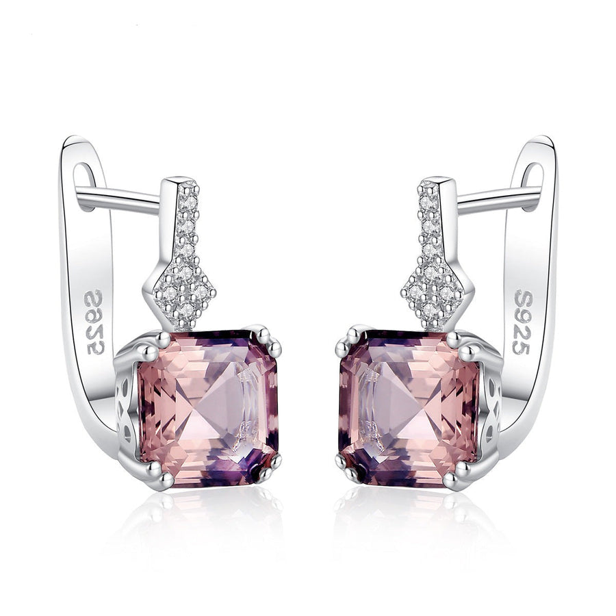 Asscher Cut Morganite Earrings in Sterling Silver Shineofdiamond