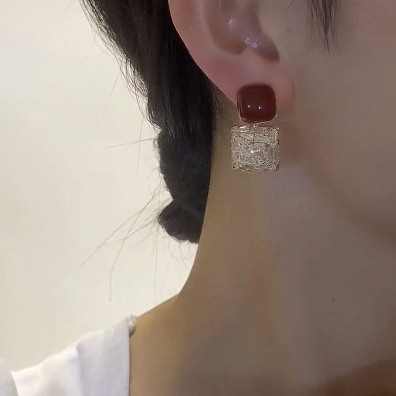 Elegant Square Crystal Stud Earrings for Women Dobrilajewelry