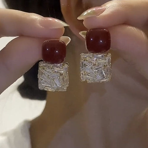 Elegant Square Crystal Stud Earrings for Women Dobrilajewelry