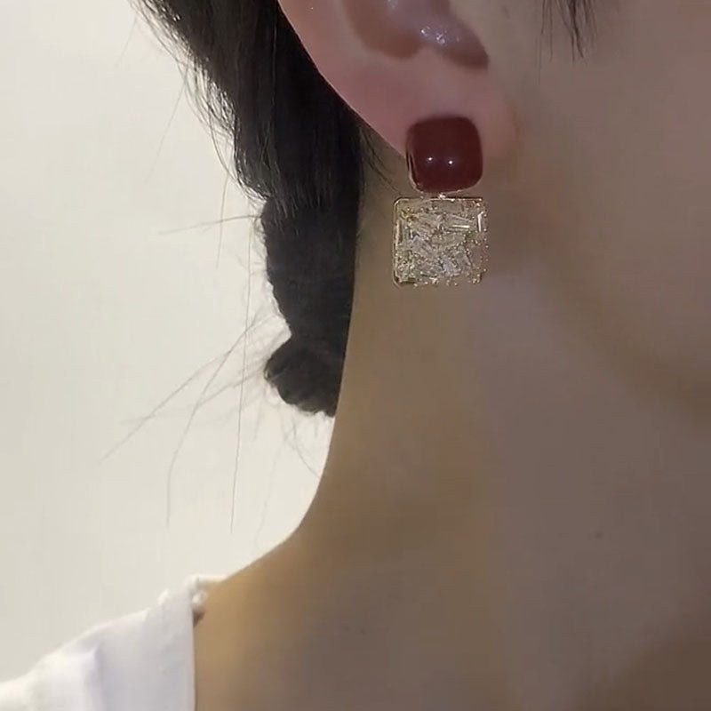 Elegant Square Crystal Stud Earrings for Women Dobrilajewelry