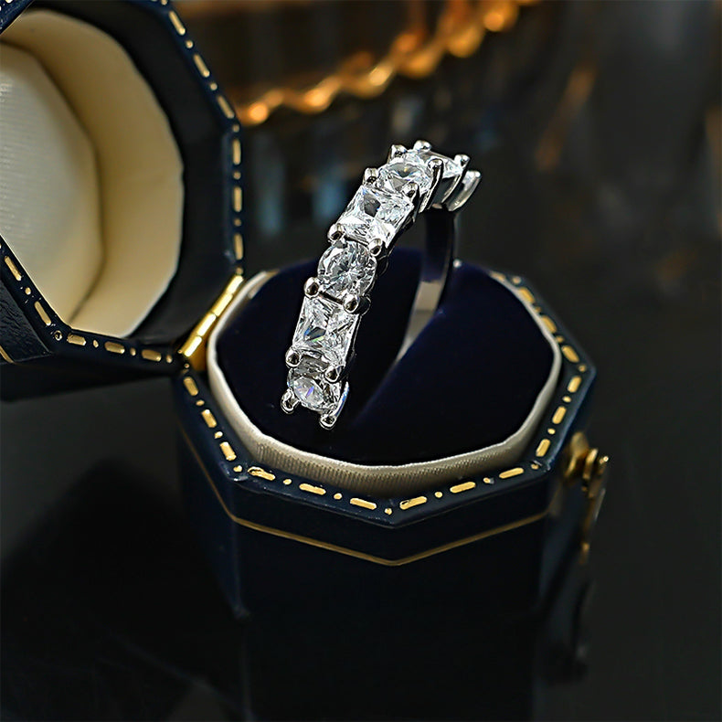 Princess Round Cut Half Eternity Sterling Silver Band Shine of Diamond