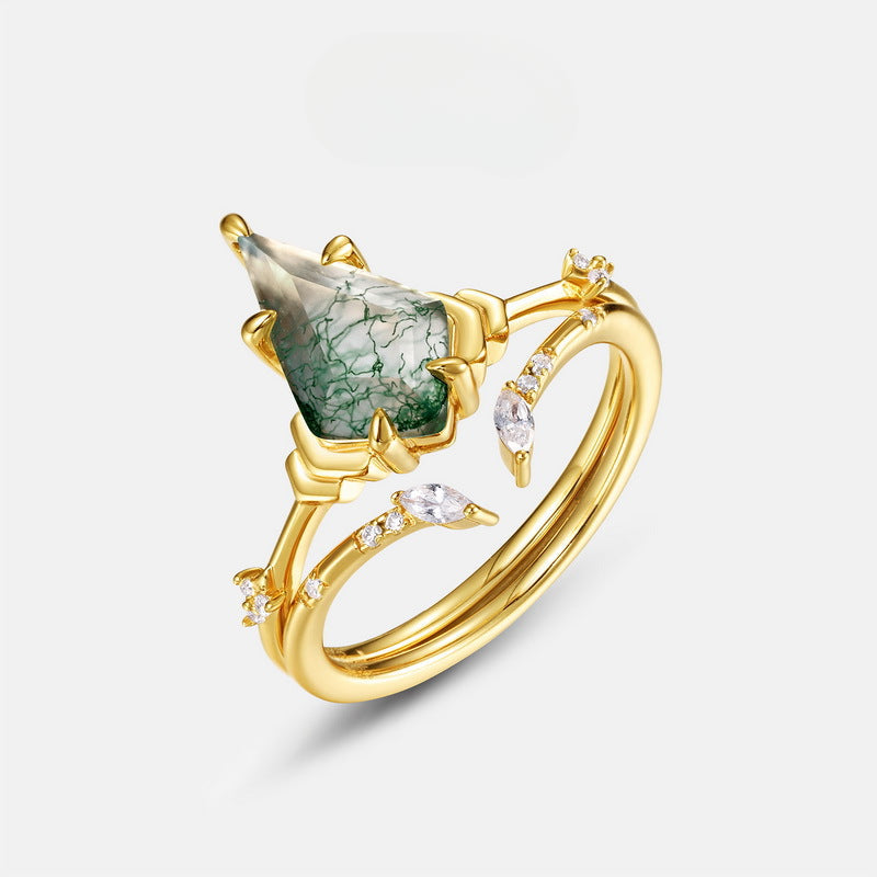 Natural Green Moss Sterling Silver Ring Set Carly Jewelry