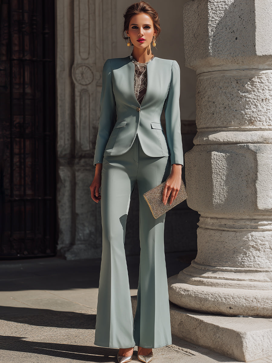 Tailored Single-Button Blazer And Flared Trousers Set XYS