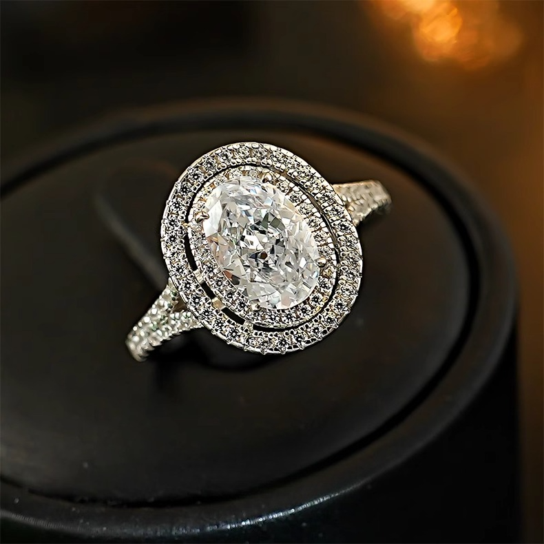 Classic Oval Double Halo Engagement Ring in Sterling Silver Shine of Diamond