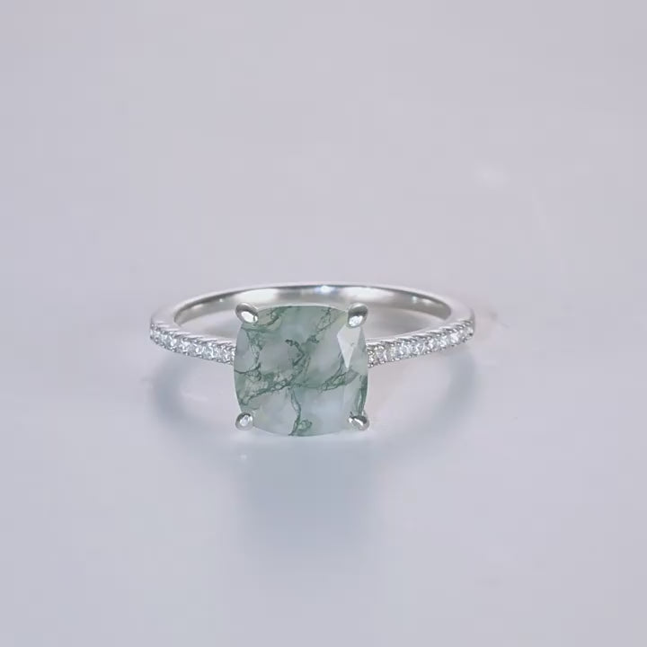 Cushion Shape Natural Green Moss Agate Ring Carly Jewelry
