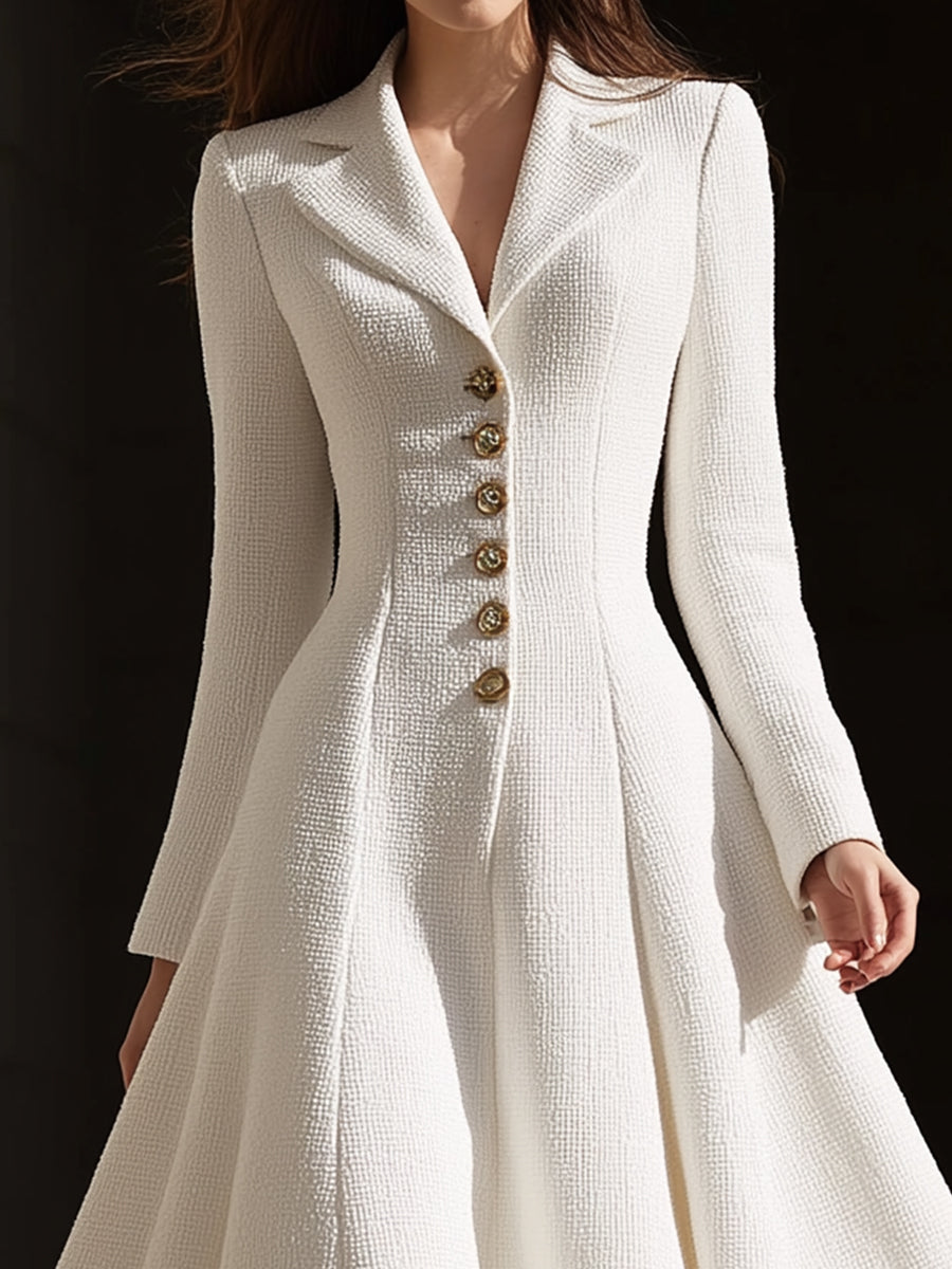 Ivory Tweed Tailored Lapel Midi Dress ZJ