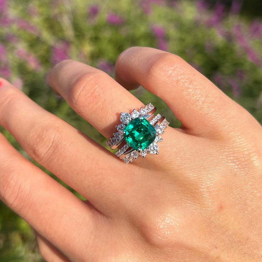 Stunning Green Cushion Cut Insert Bridal Sets In Sterling Silver Shine of Diamond