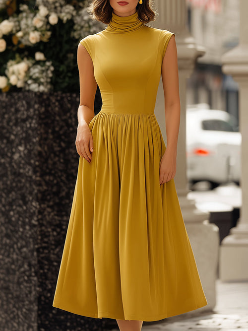 Two-Way Convertible High-Neck Draped Midi Dress MLZ