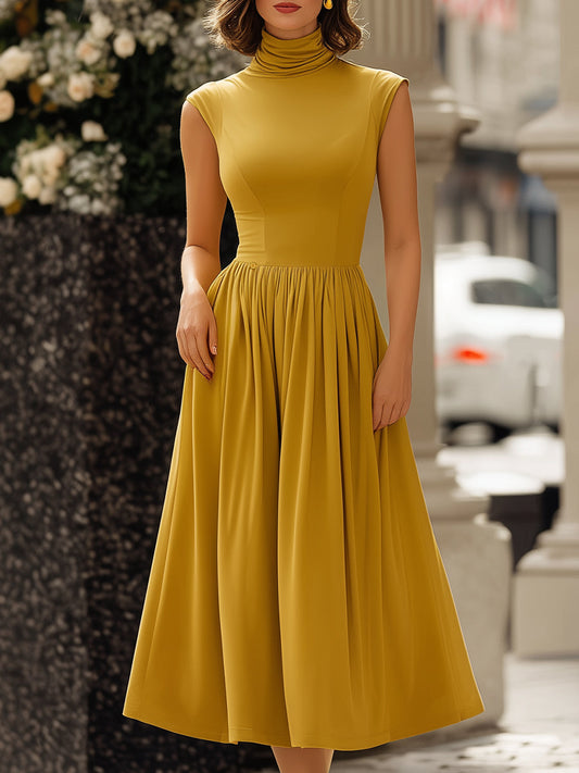 Two-Way Convertible High-Neck Draped Midi Dress MLZ