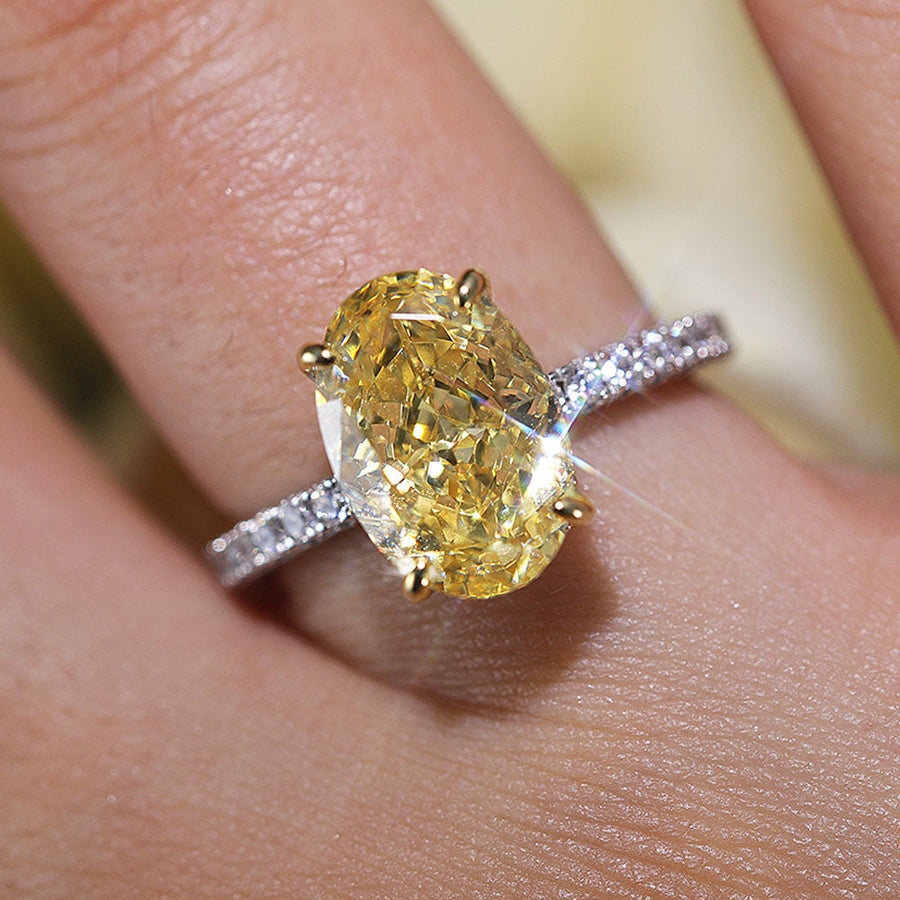 Vintage Yellow Oval Cut Sterling Silver Engagement Ring Shine of Diamond
