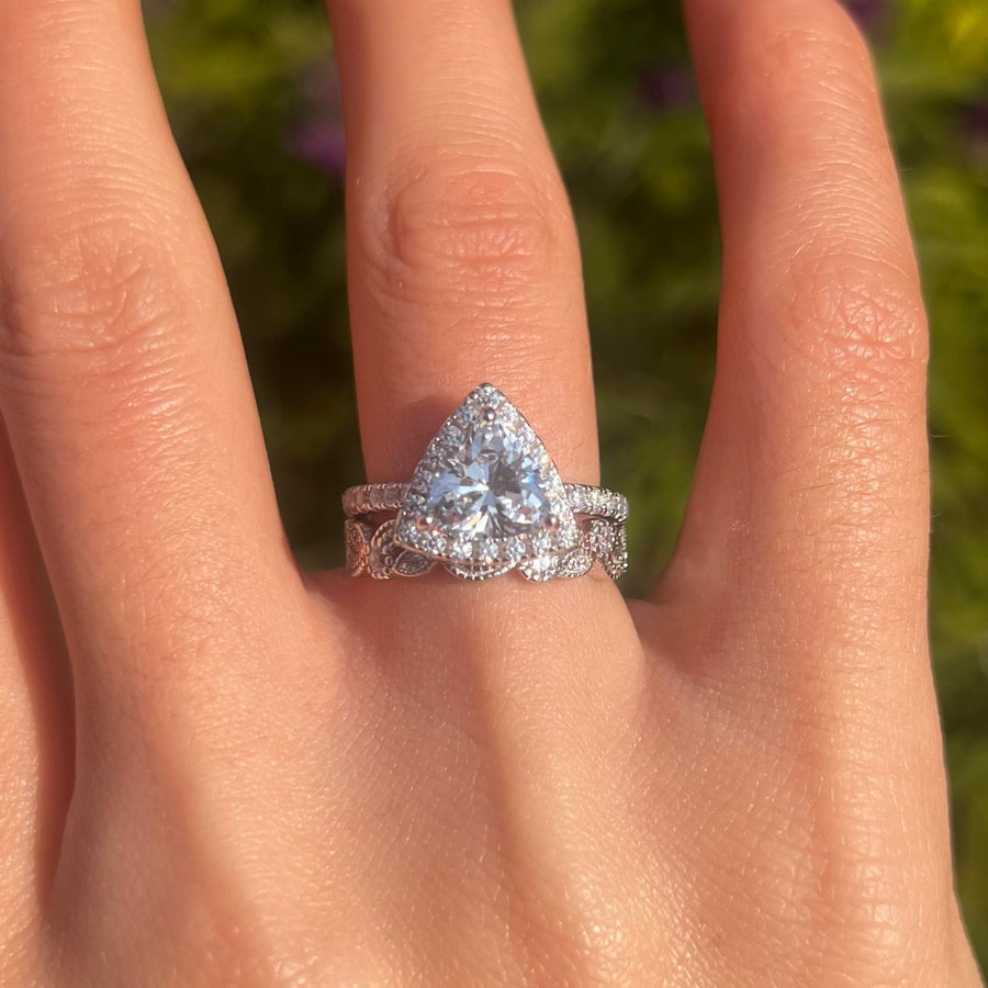 Unique 2 Pcs Triangle Shape Sterling Silver Bridal Set Shine of Diamond