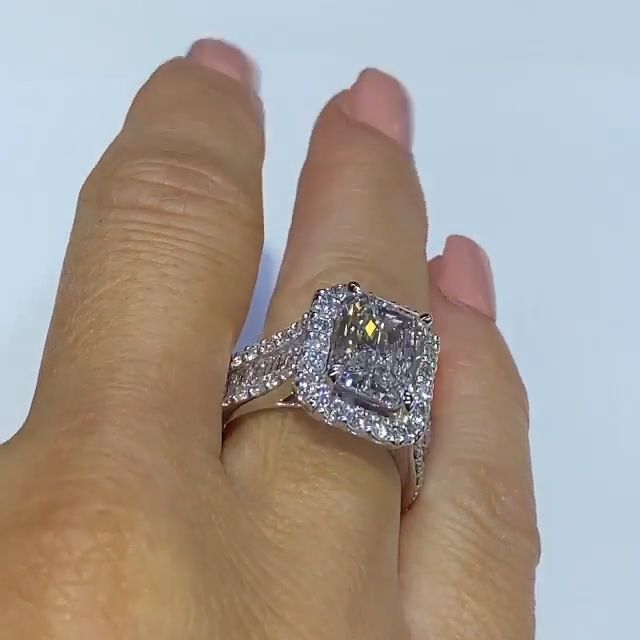 6.0 Carat Radiant Cut Engagement Ring In Sterling Silver Shineofdiamond