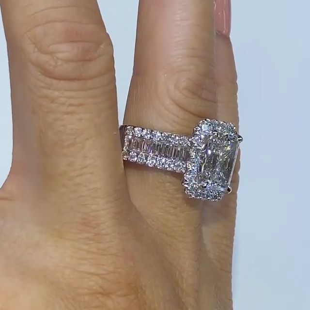 6.0 Carat Radiant Cut Engagement Ring In Sterling Silver Shineofdiamond