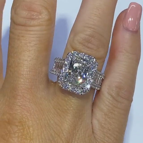 6.0 Carat Radiant Cut Engagement Ring In Sterling Silver Shineofdiamond
