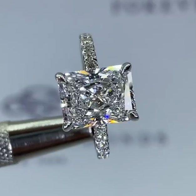 4CT Radiant Cut Sterling Silver Engagement Ring Shineofdiamond
