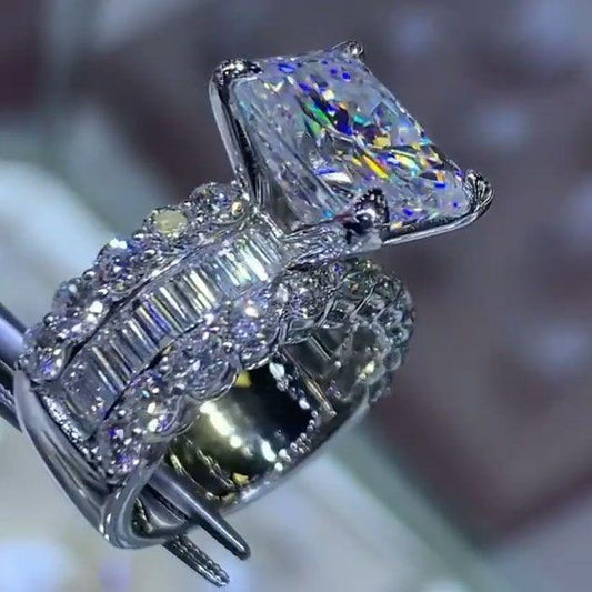 5CT Radiant Cut Engagement Ring in Sterling Silver Shine of Diamond