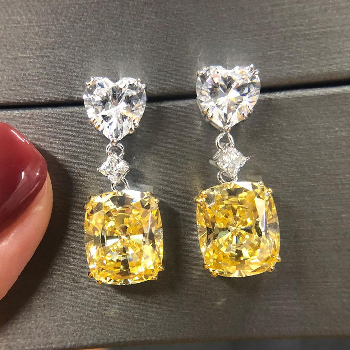 Fancy Yellow Cushion Cut Drop Earrings Shineofdiamond