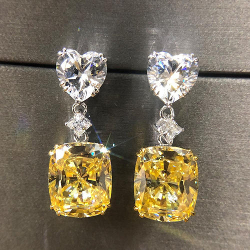 Fancy Yellow Cushion Cut Drop Earrings Shineofdiamond
