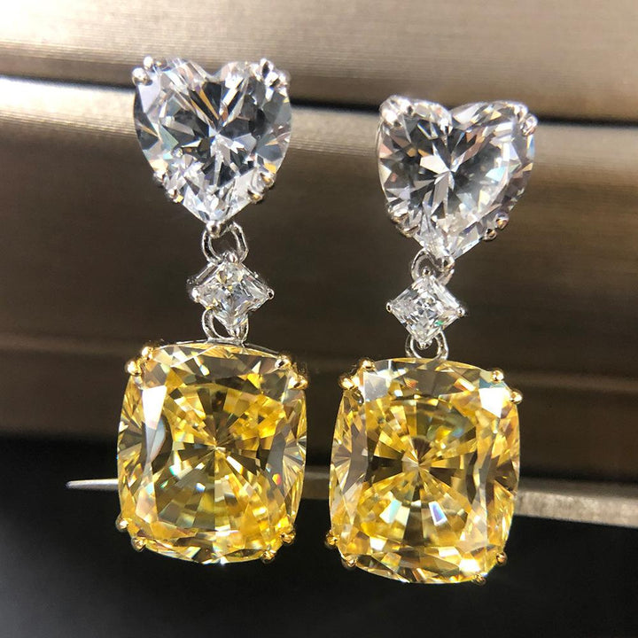 Fancy Yellow Cushion Cut Drop Earrings Shineofdiamond