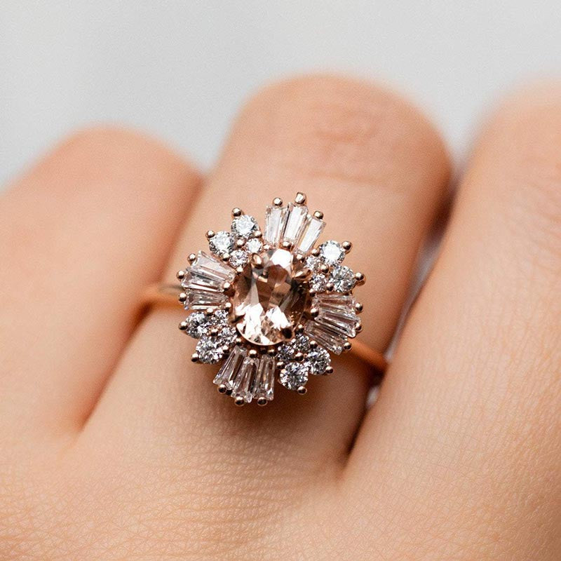 Vintage Cluster Oval Cut Engagement Ring In Rose Golden Tone shineofdiamond