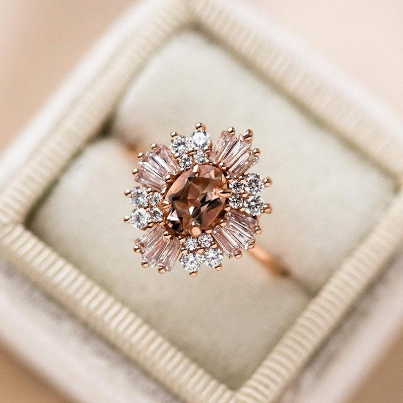 Vintage Cluster Oval Cut Engagement Ring In Rose Golden Tone shineofdiamond