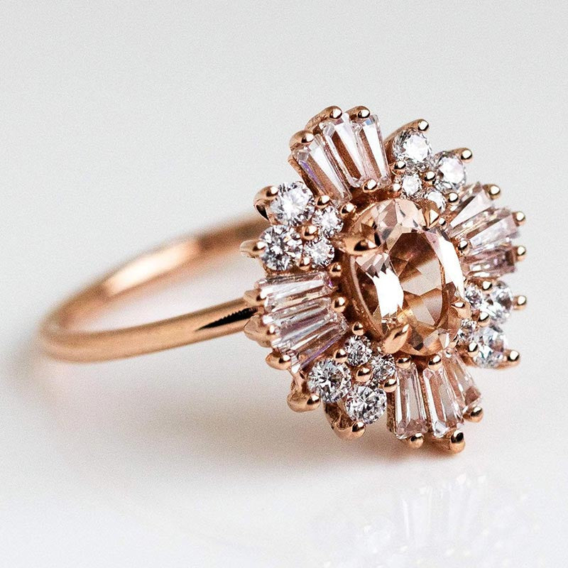 Vintage Cluster Oval Cut Engagement Ring In Rose Golden Tone shineofdiamond