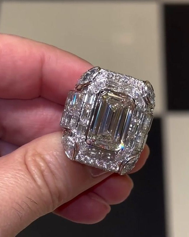 Luxury Halo Emerald Cut Handmade Men's Ring