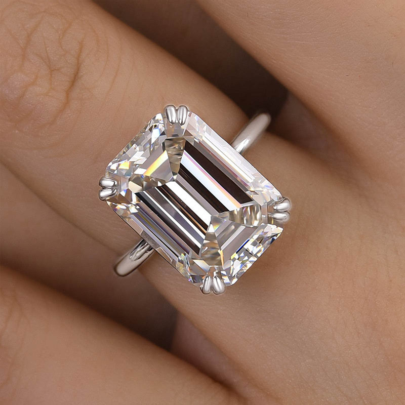 Luxurious Golden Emerald Cut Engagement Ring In Sterling Silver shine of diamond