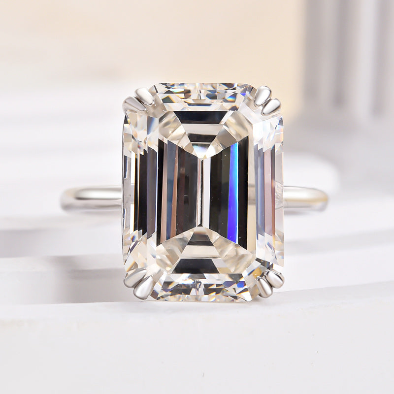 Luxurious Golden Emerald Cut Engagement Ring In Sterling Silver shine of diamond