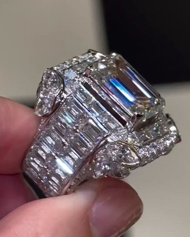 Luxury Halo Emerald Cut Handmade Men's Ring