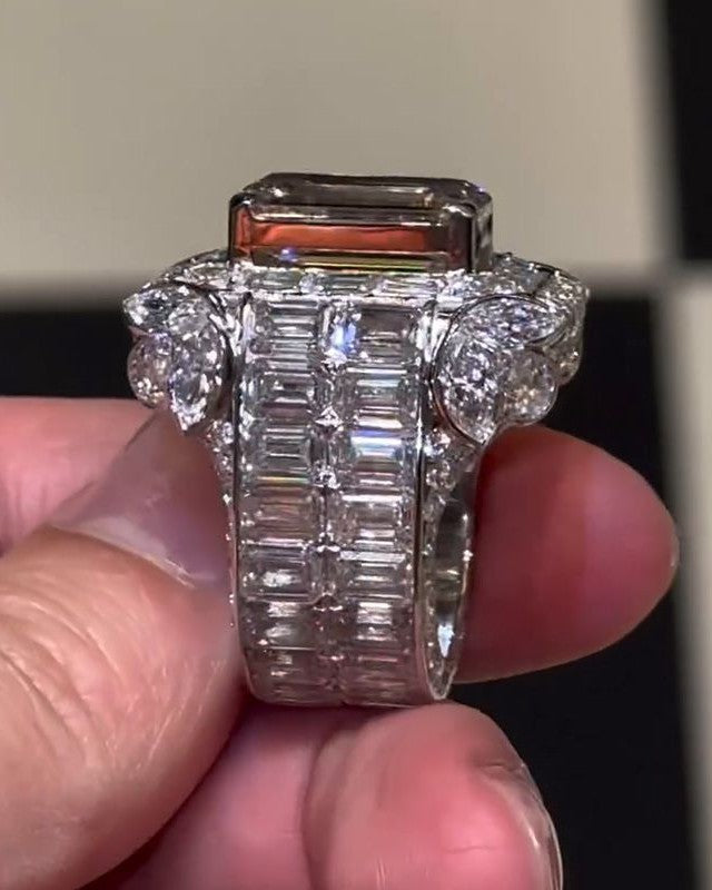 Luxury Halo Emerald Cut Handmade Men's Ring